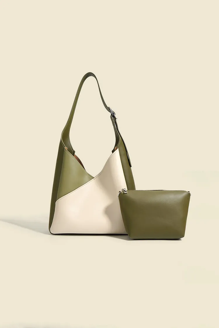 Color Block Leather Shoulder Hobo bag