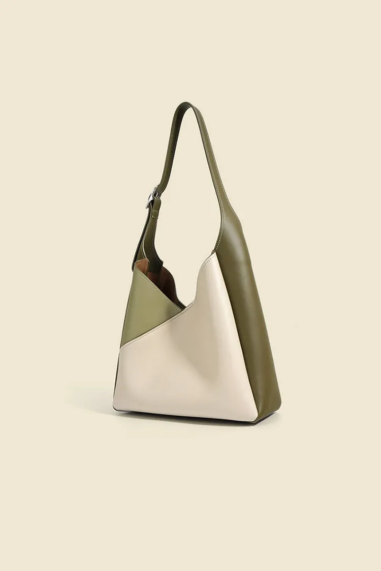 Color Block Leather Shoulder Hobo bag