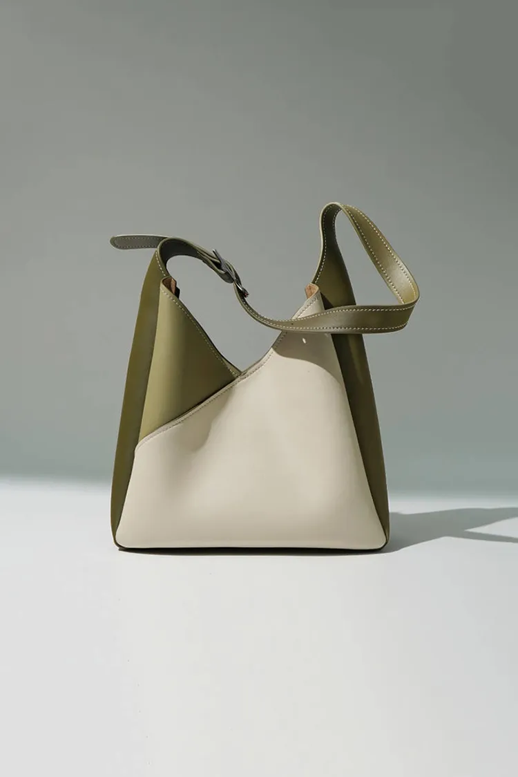 Color Block Leather Shoulder Hobo bag