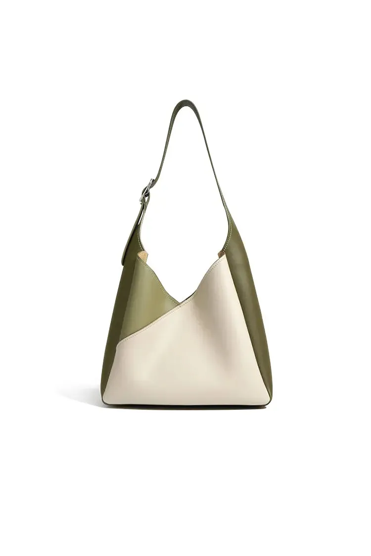 Color Block Leather Shoulder Hobo bag