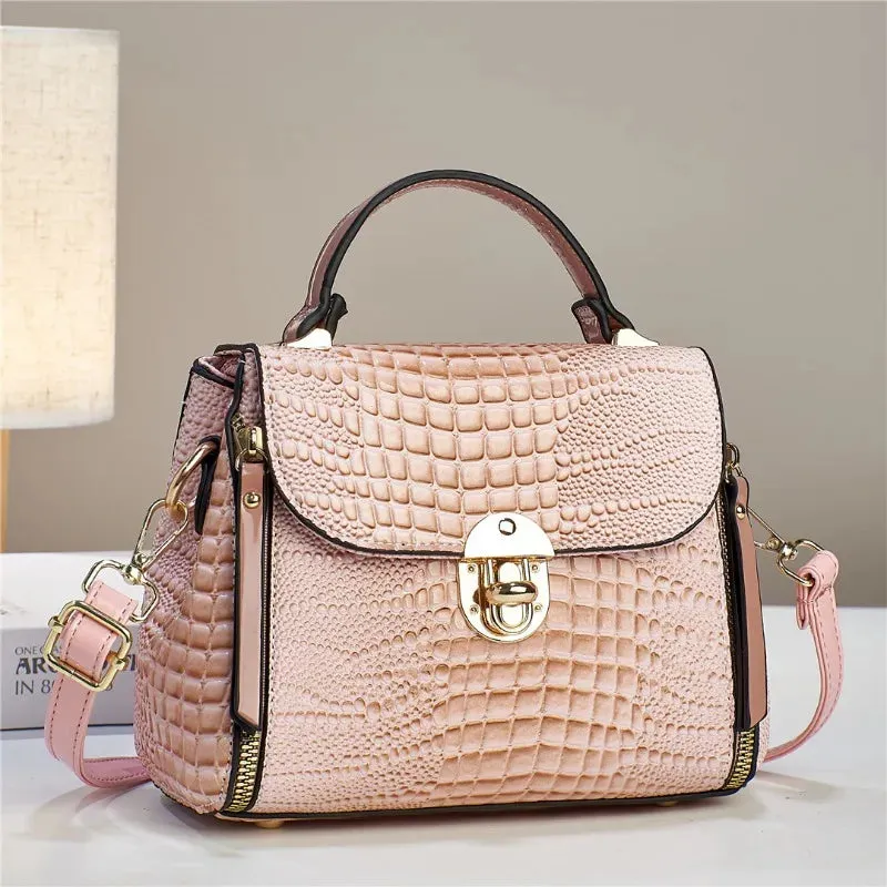 Commuting Crocodile Pattern Leather Handbag