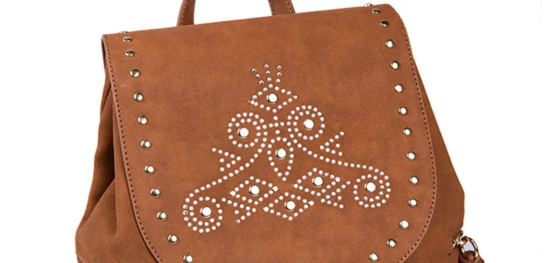 Cool Ladies Western Brown Vegan Leather Fringe Backpack Purse For Women