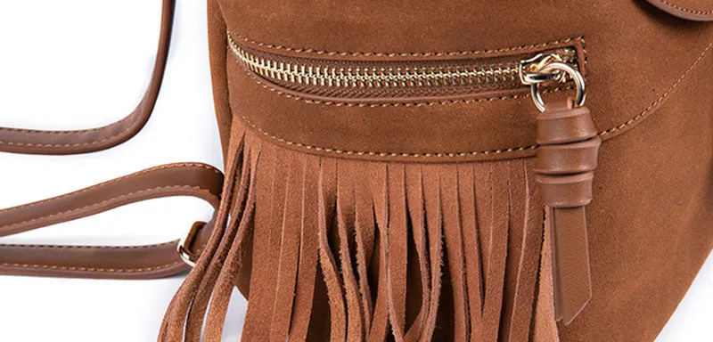 Cool Ladies Western Brown Vegan Leather Fringe Backpack Purse For Women