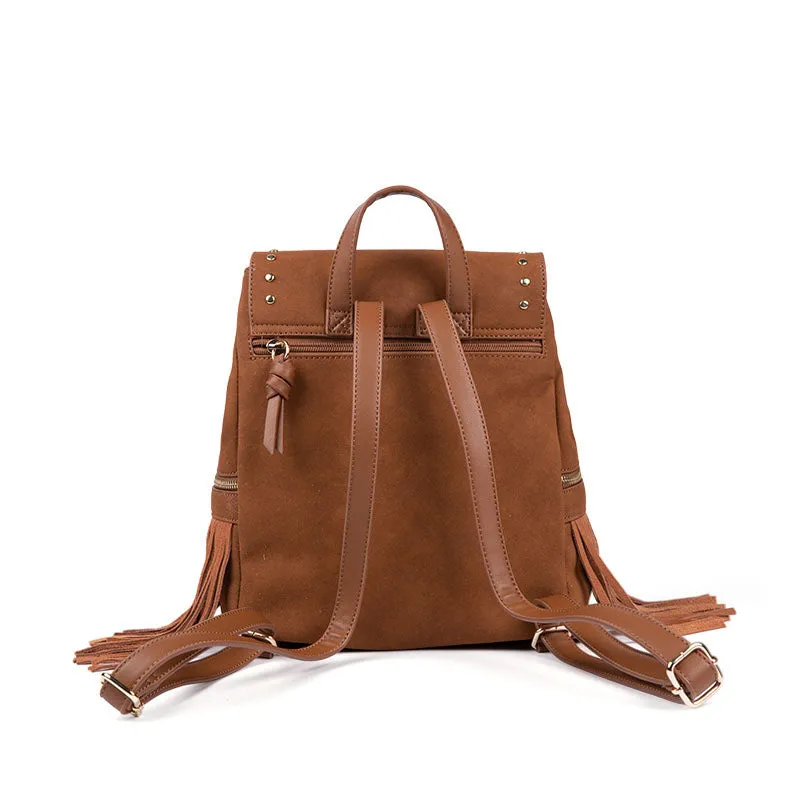 Cool Ladies Western Brown Vegan Leather Fringe Backpack Purse For Women