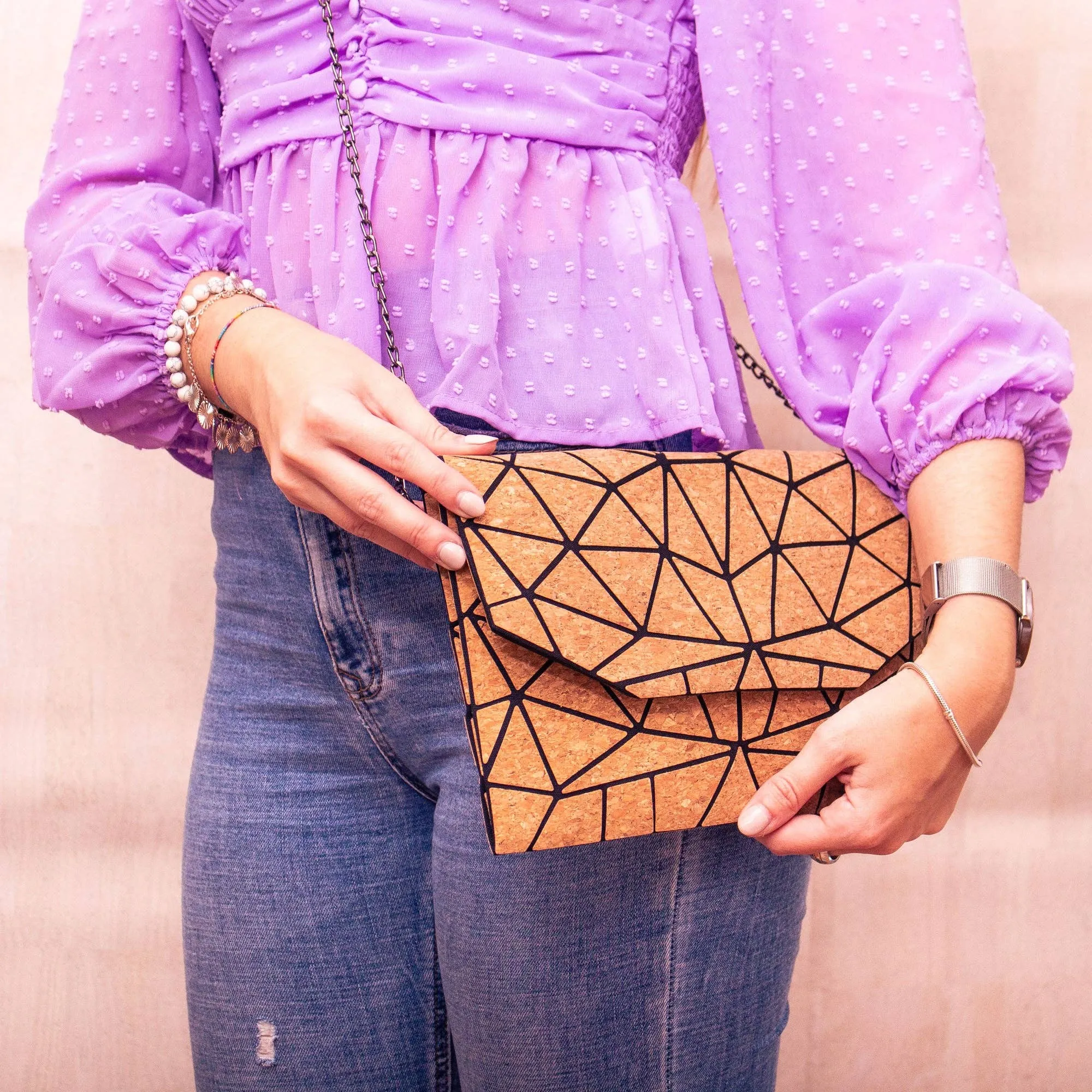 Cork Geometric Chain Crossbody cork Bag  BAG-2069