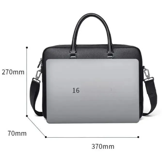 DENIM Genuine Leather Cowskin Briefcase Large Capacity Business Work Shoulder Bag