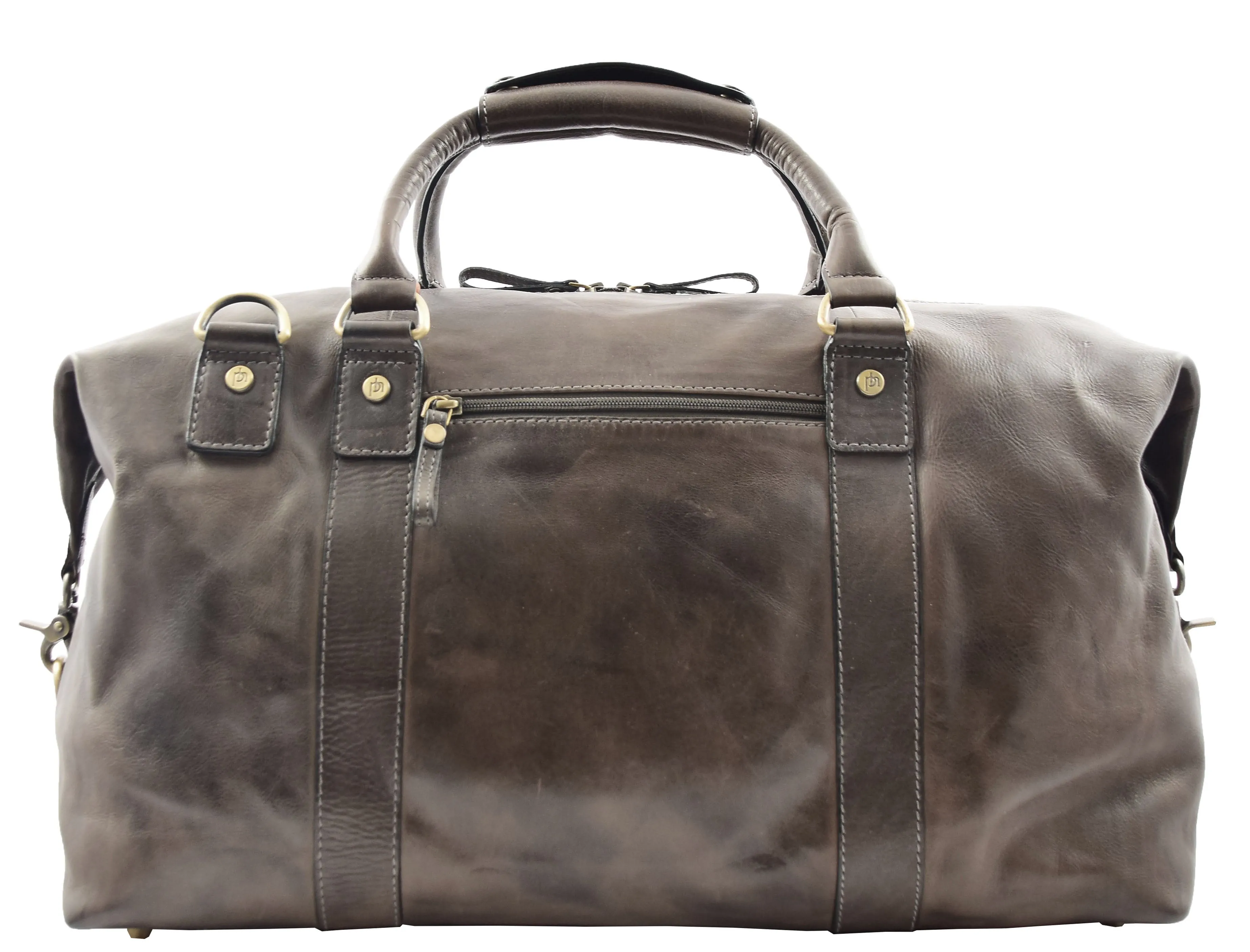 DR324 Genuine Leather Holdall Travel Weekend Duffle Bag Brown