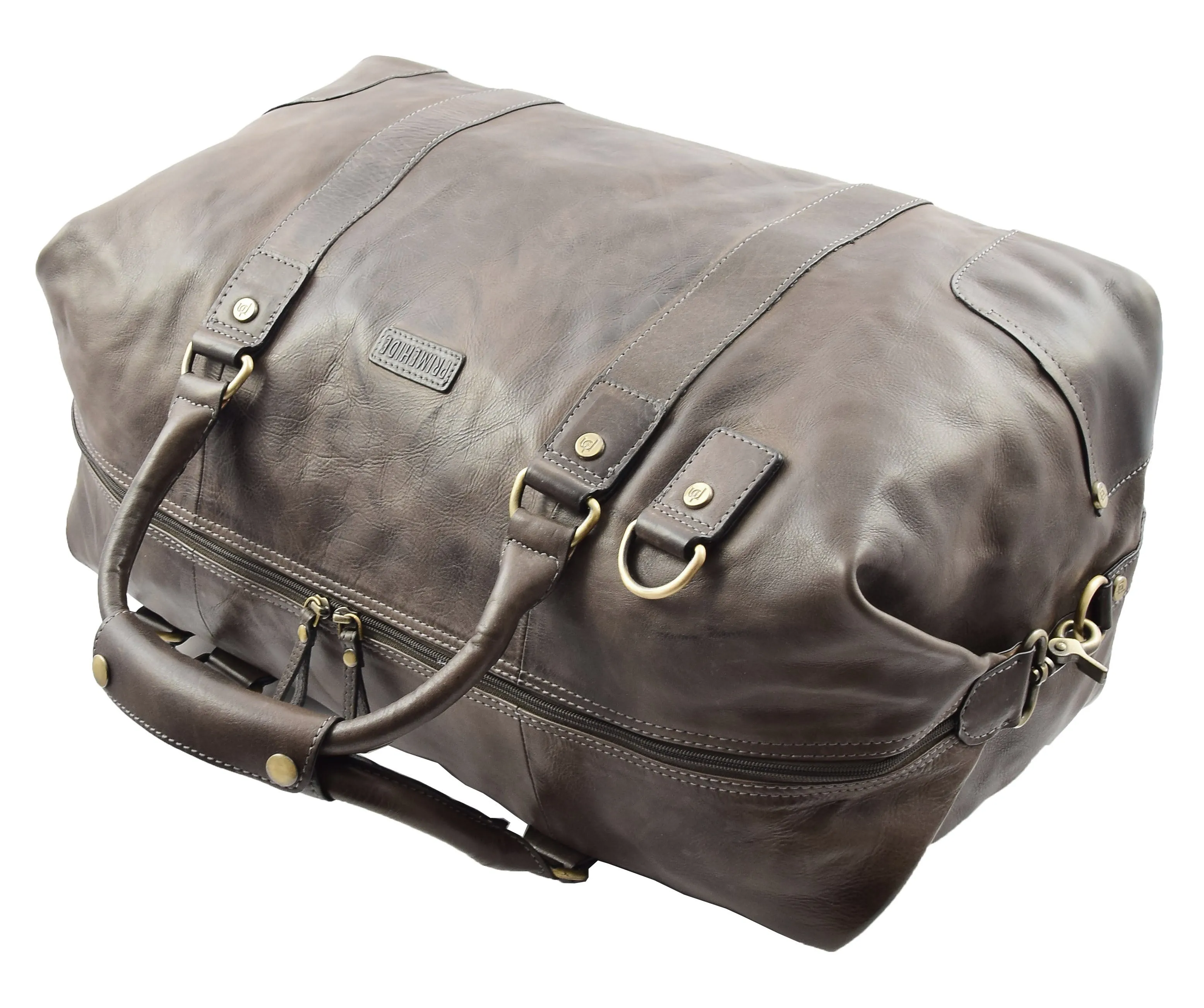 DR324 Genuine Leather Holdall Travel Weekend Duffle Bag Brown