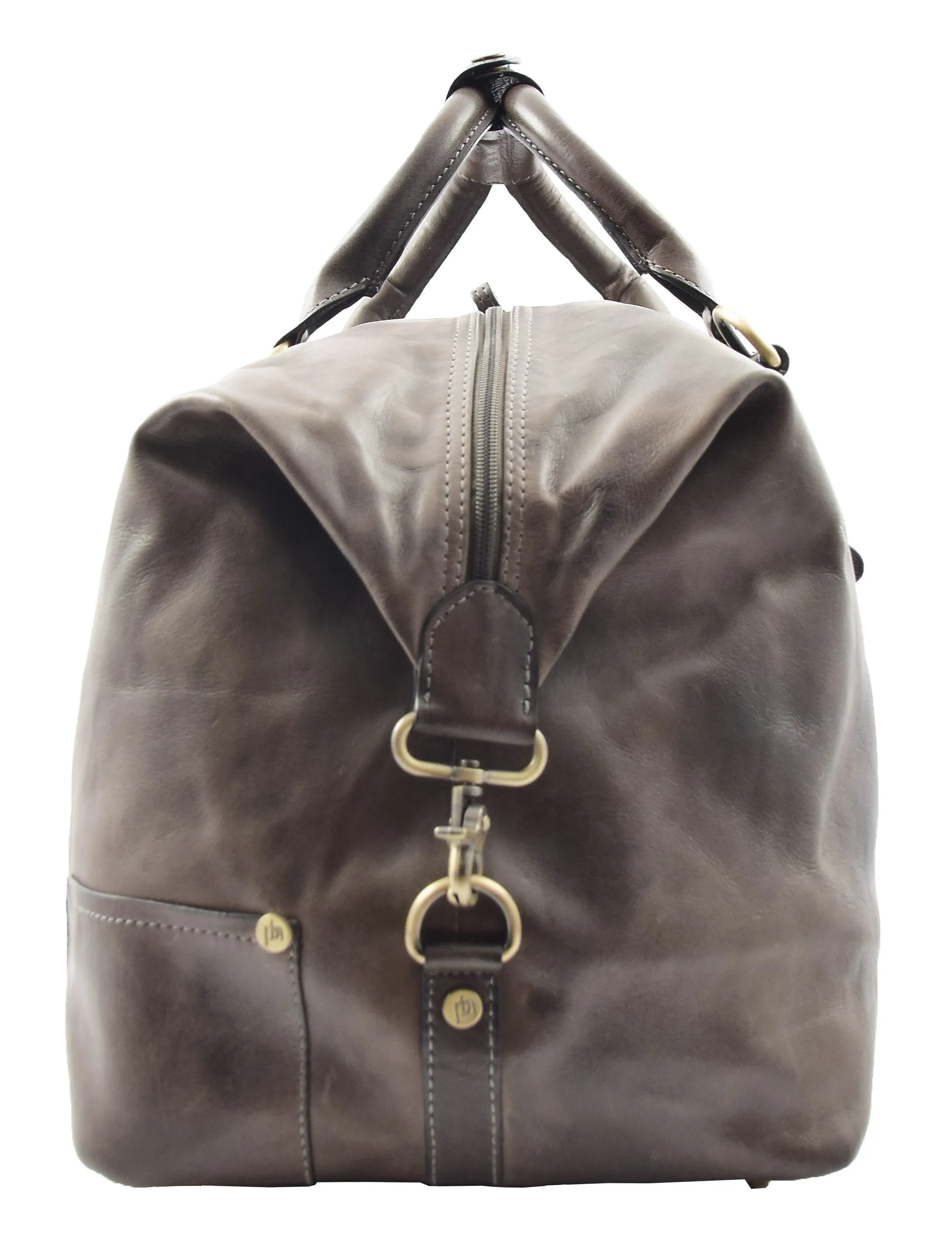 DR324 Genuine Leather Holdall Travel Weekend Duffle Bag Brown