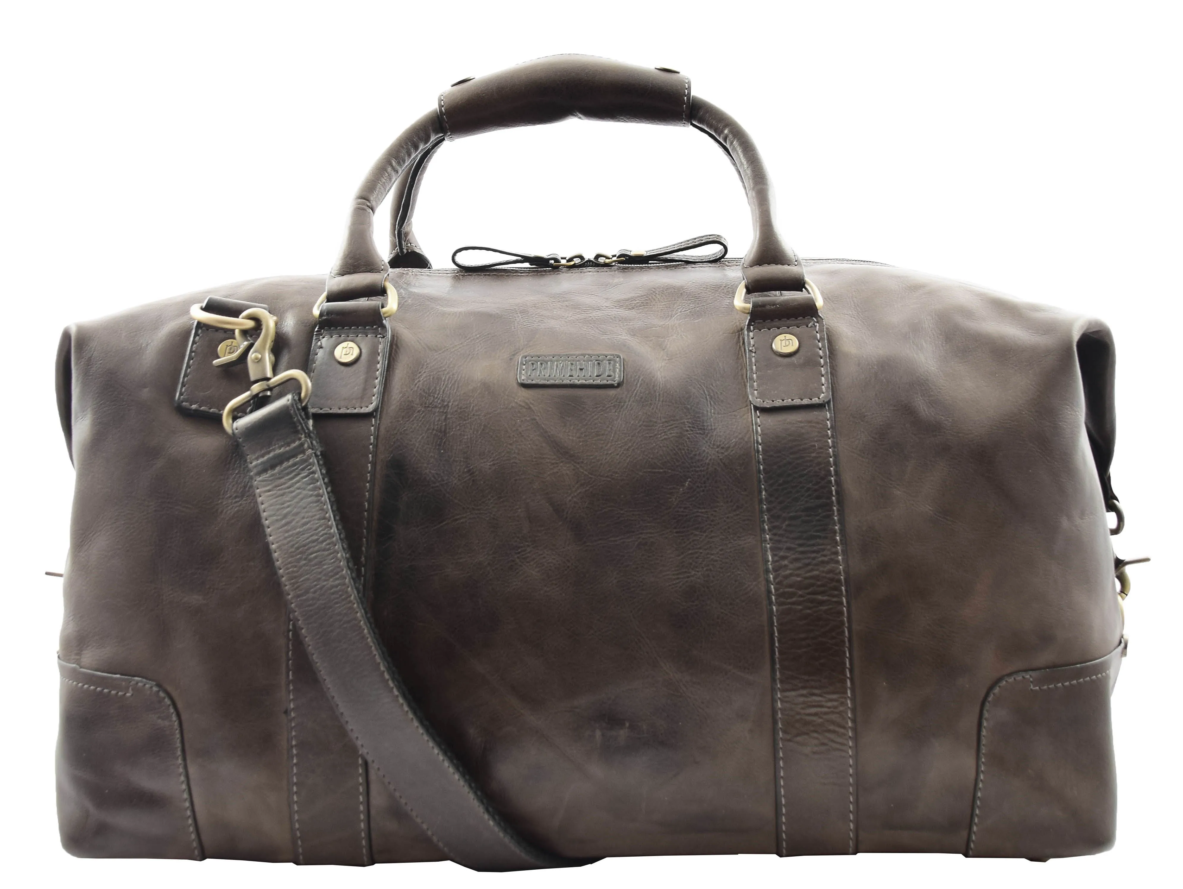 DR324 Genuine Leather Holdall Travel Weekend Duffle Bag Brown