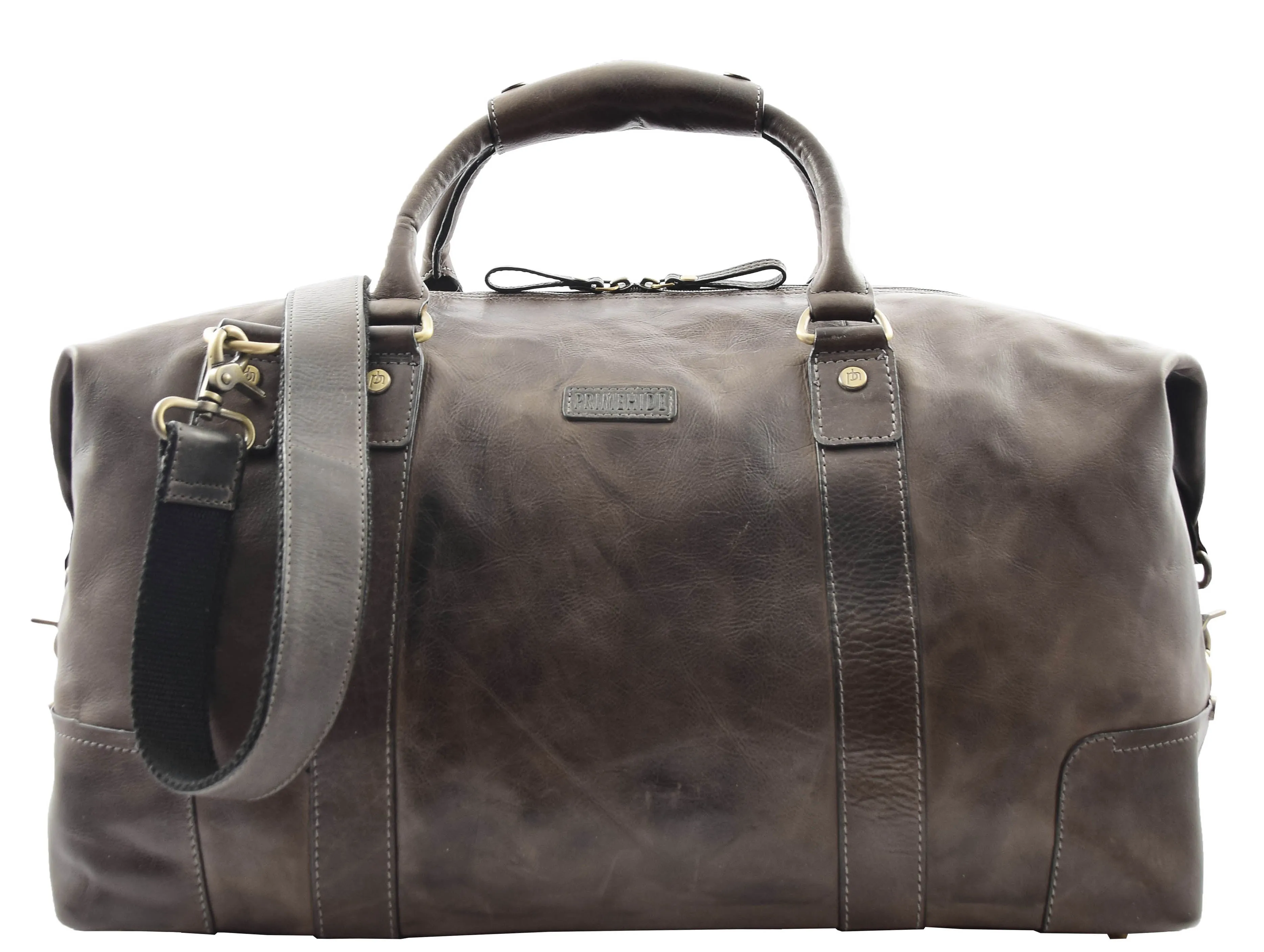DR324 Genuine Leather Holdall Travel Weekend Duffle Bag Brown