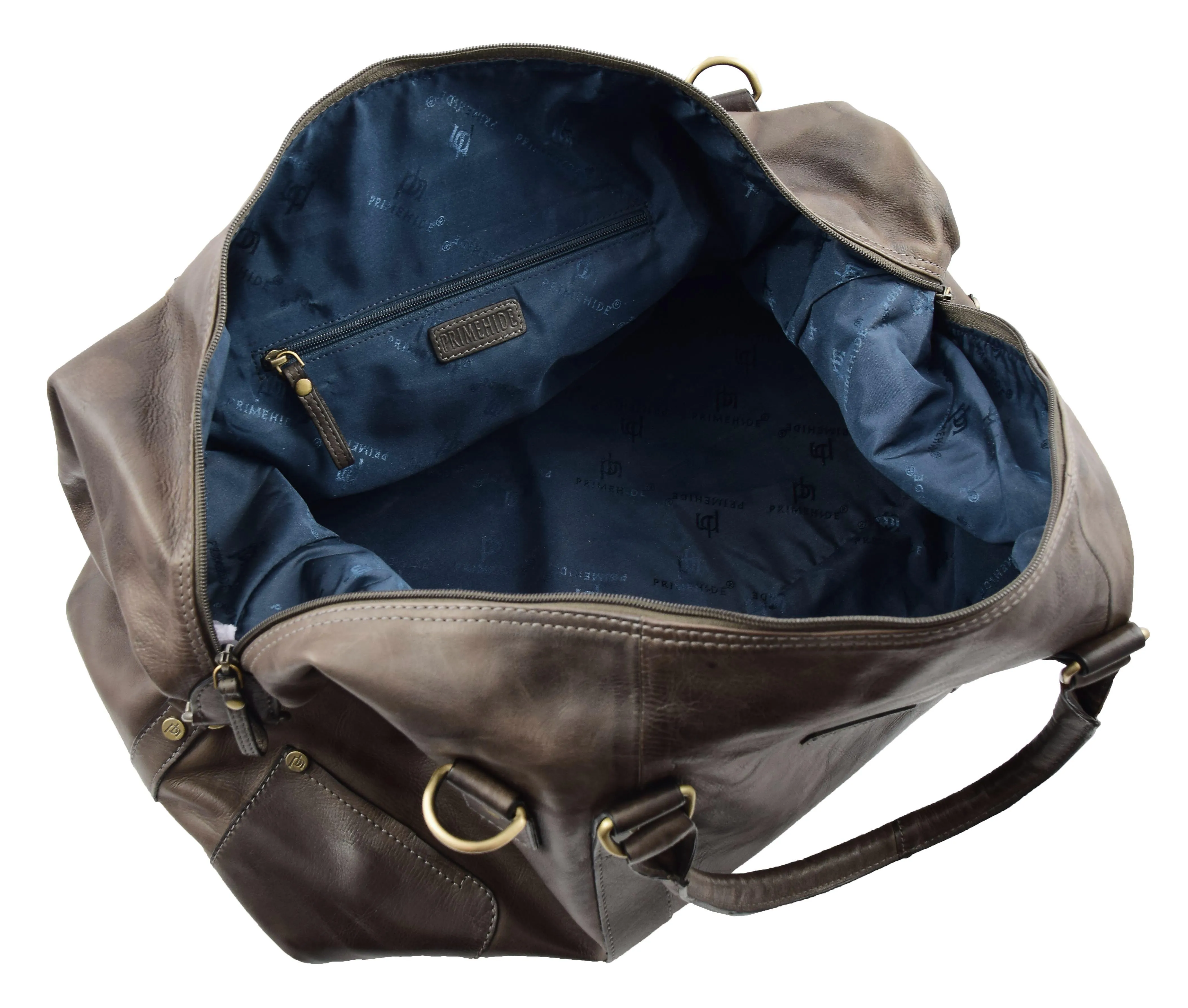 DR324 Genuine Leather Holdall Travel Weekend Duffle Bag Brown