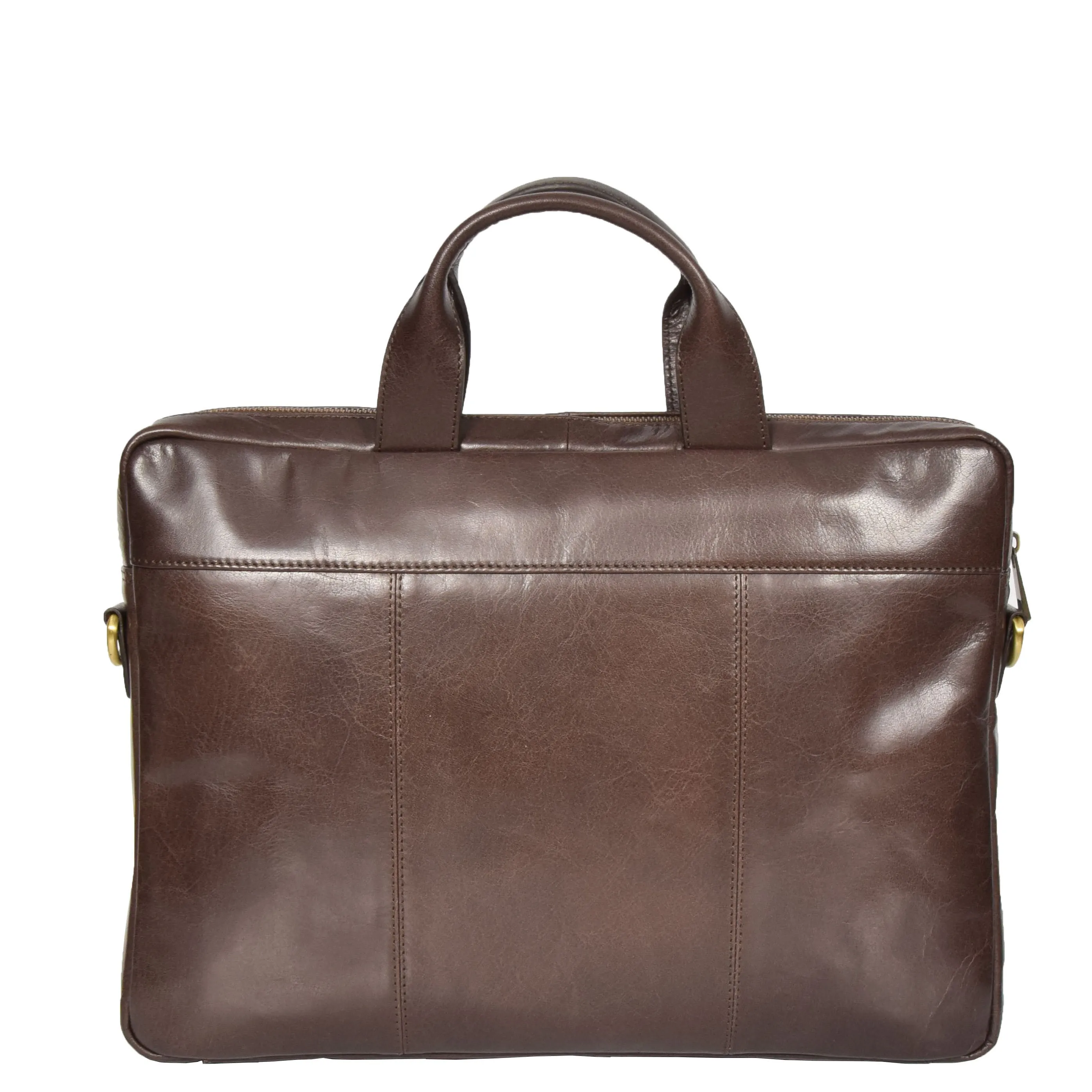 DR383 Slimline Cross Body Leather Briefcase Brown