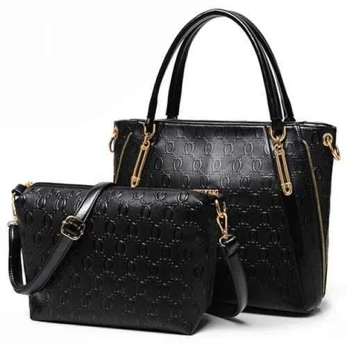 Elegant Metallic and Embossing Design Women's Tote Bag - Black