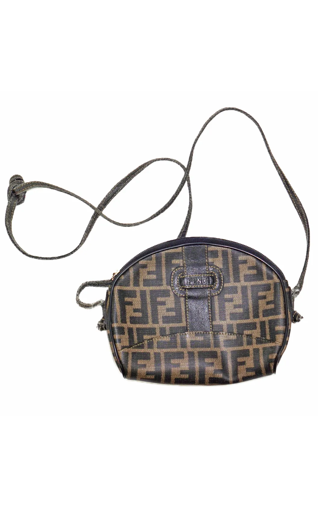 FENDI Logo Monogram Brown Mini Zipper Bag