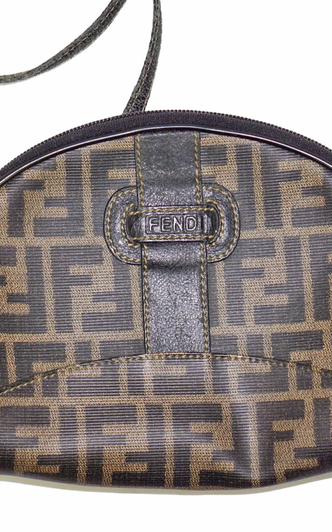 FENDI Logo Monogram Brown Mini Zipper Bag