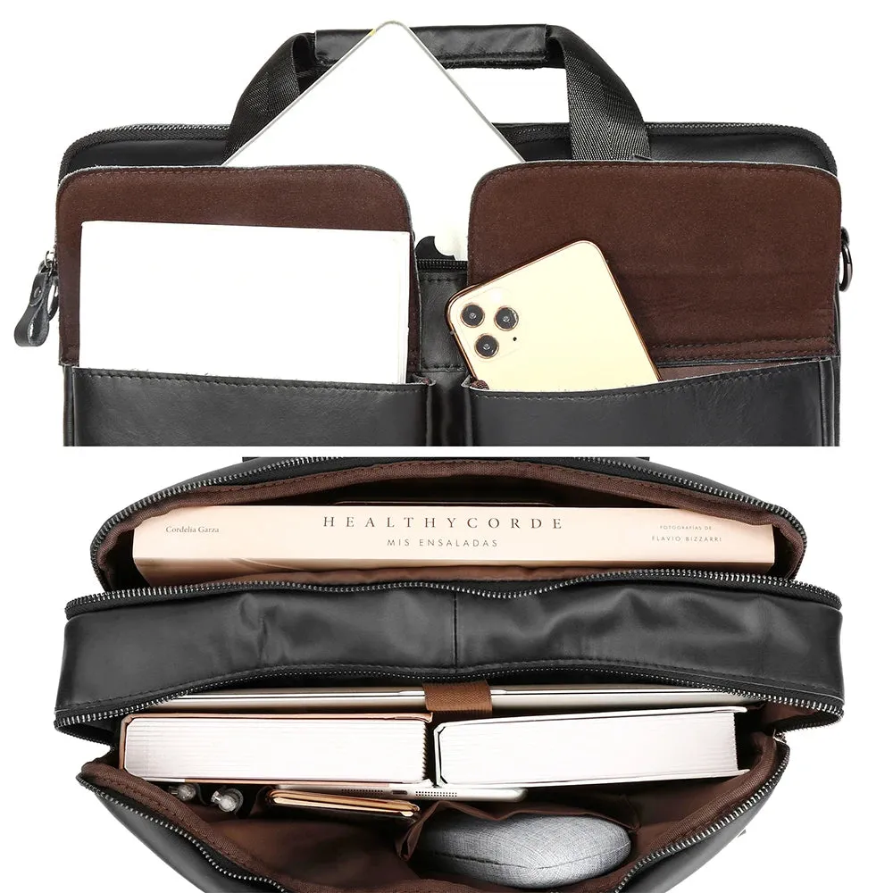 Genuine Leather Men's Briefcases 15.6" Laptop Bag Office Bags for Men