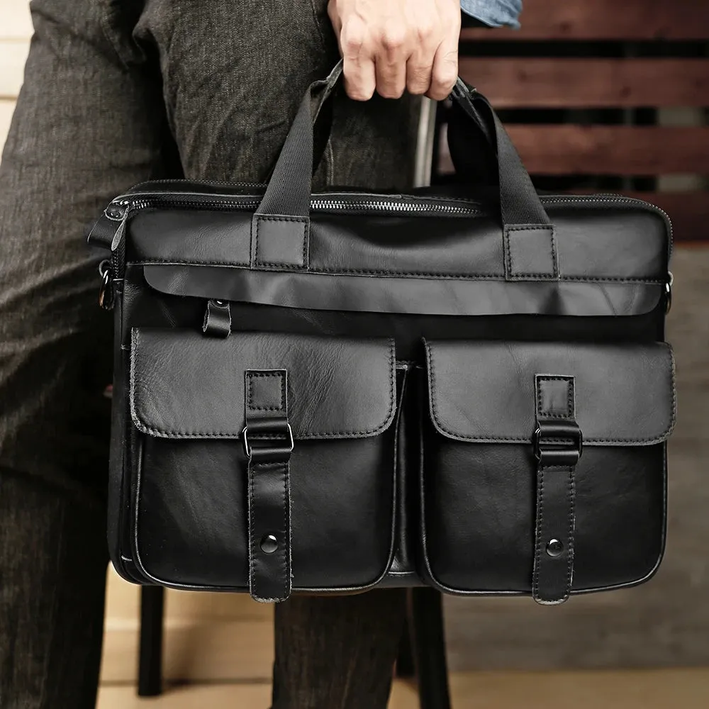 Genuine Leather Men's Briefcases 15.6" Laptop Bag Office Bags for Men