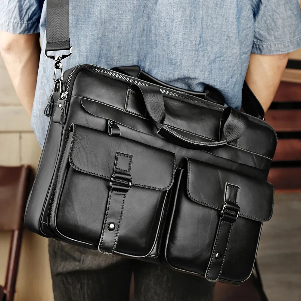 Genuine Leather Men's Briefcases 15.6" Laptop Bag Office Bags for Men