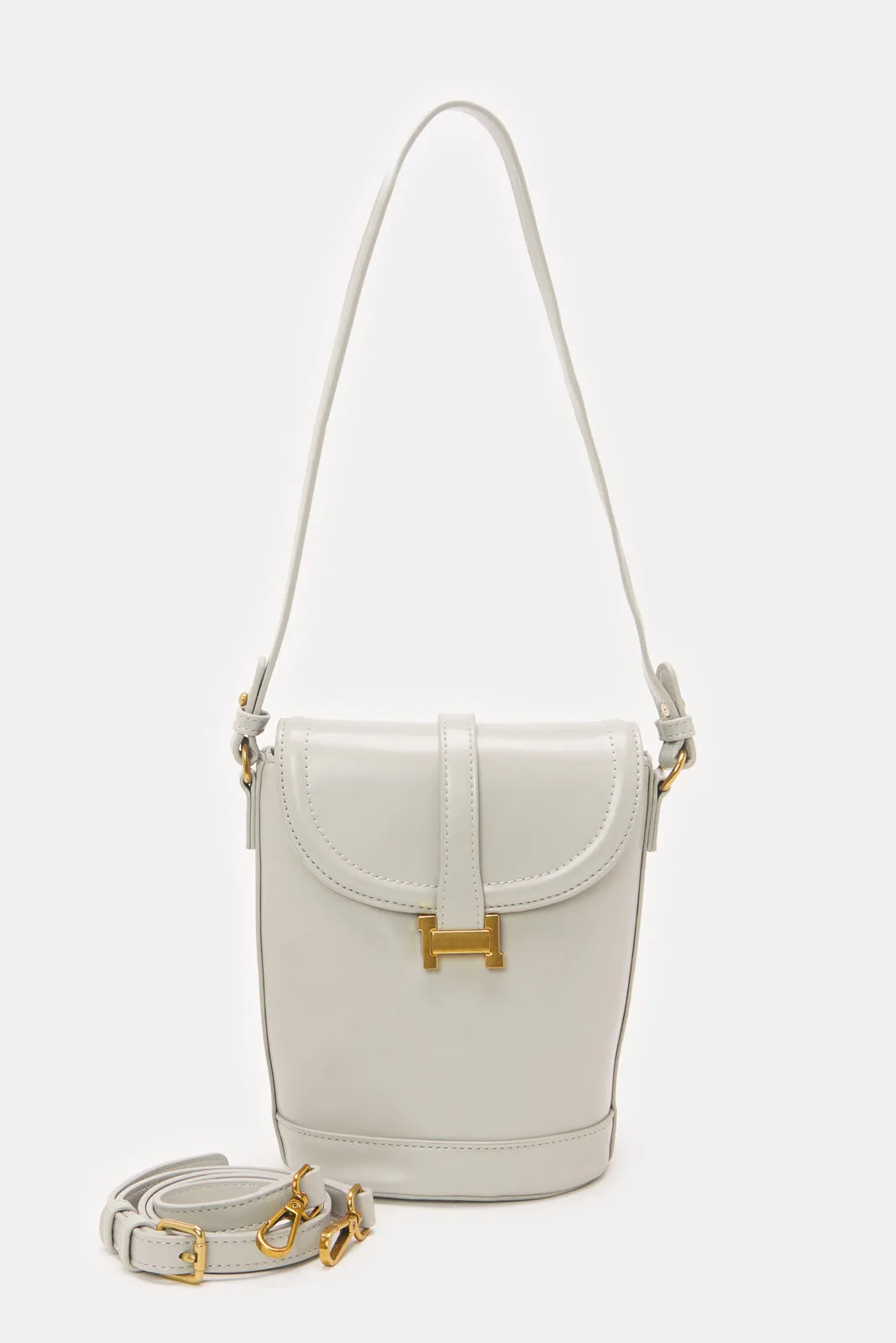 Grey Women Detachable Handle Handbag