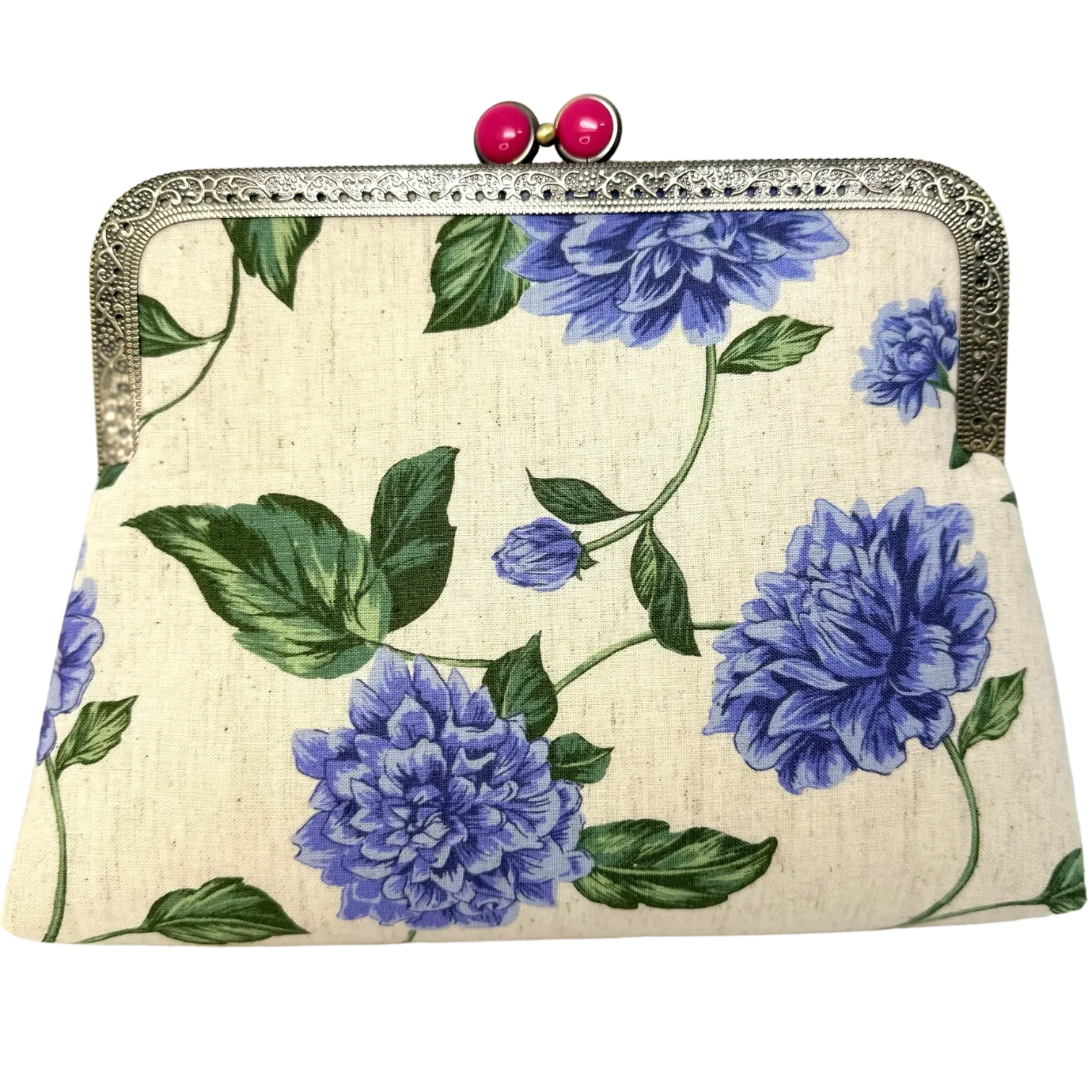 Kiki & Syds Everyday Clutch - Blue Dahlia - Pink closure