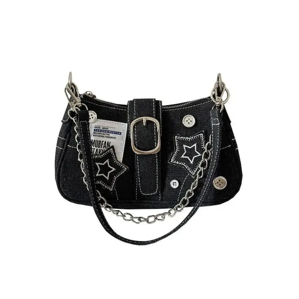 Lady Glams Fashion Denim Stars Pattern Handbag - A Cool Y2K Underarm Bag for Women