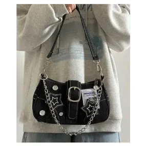 Lady Glams Fashion Denim Stars Pattern Handbag - A Cool Y2K Underarm Bag for Women