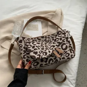 Large Vintage Leopard PU Leather Shoulder Bags for Women 2021 Winter Fashion Simple Designer Purses and Handbags