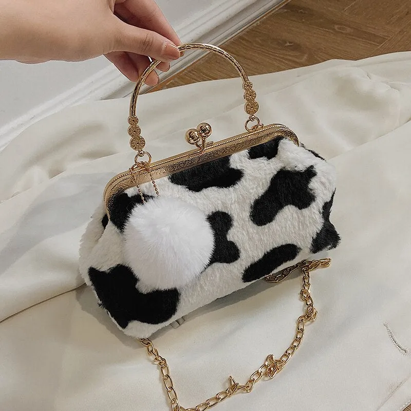 LEFTSIDE Leopard Shell Crossbody Bags Soft FAUX Fur Bucket Bags High Quality Loadies Bag Elegant 2021 Winter Cute Tote Bag