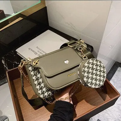 Luxury Heart Bag 2 Pcs/set Women Shoulder Bags Casual Solid Color Women Bag 2020 Chain Wide Strap Crossbody Messenger Bags Purse