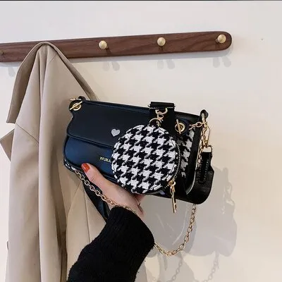 Luxury Heart Bag 2 Pcs/set Women Shoulder Bags Casual Solid Color Women Bag 2020 Chain Wide Strap Crossbody Messenger Bags Purse