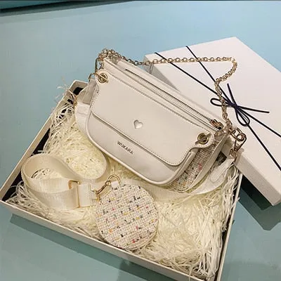 Luxury Heart Bag 2 Pcs/set Women Shoulder Bags Casual Solid Color Women Bag 2020 Chain Wide Strap Crossbody Messenger Bags Purse