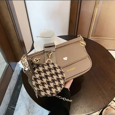 Luxury Heart Bag 2 Pcs/set Women Shoulder Bags Casual Solid Color Women Bag 2020 Chain Wide Strap Crossbody Messenger Bags Purse