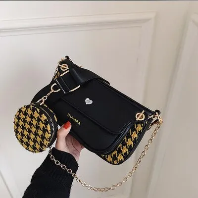 Luxury Heart Bag 2 Pcs/set Women Shoulder Bags Casual Solid Color Women Bag 2020 Chain Wide Strap Crossbody Messenger Bags Purse