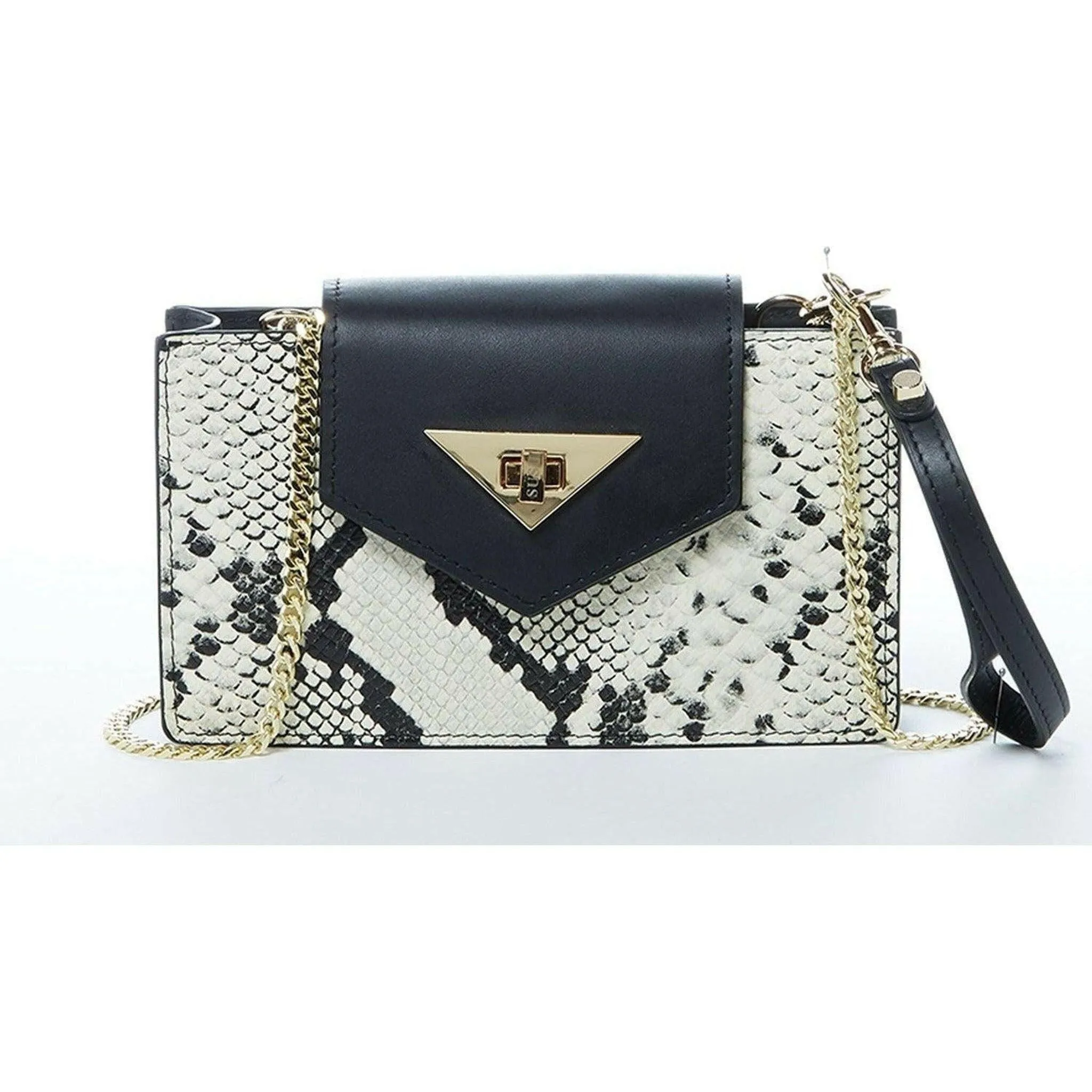 Mary Small Crossbody Leather Purse in Black Snakeskin Pattern