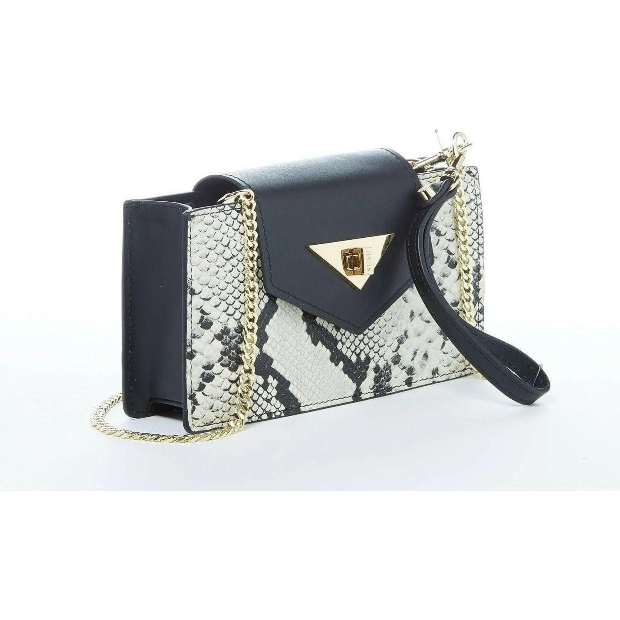 Mary Small Crossbody Leather Purse in Black Snakeskin Pattern
