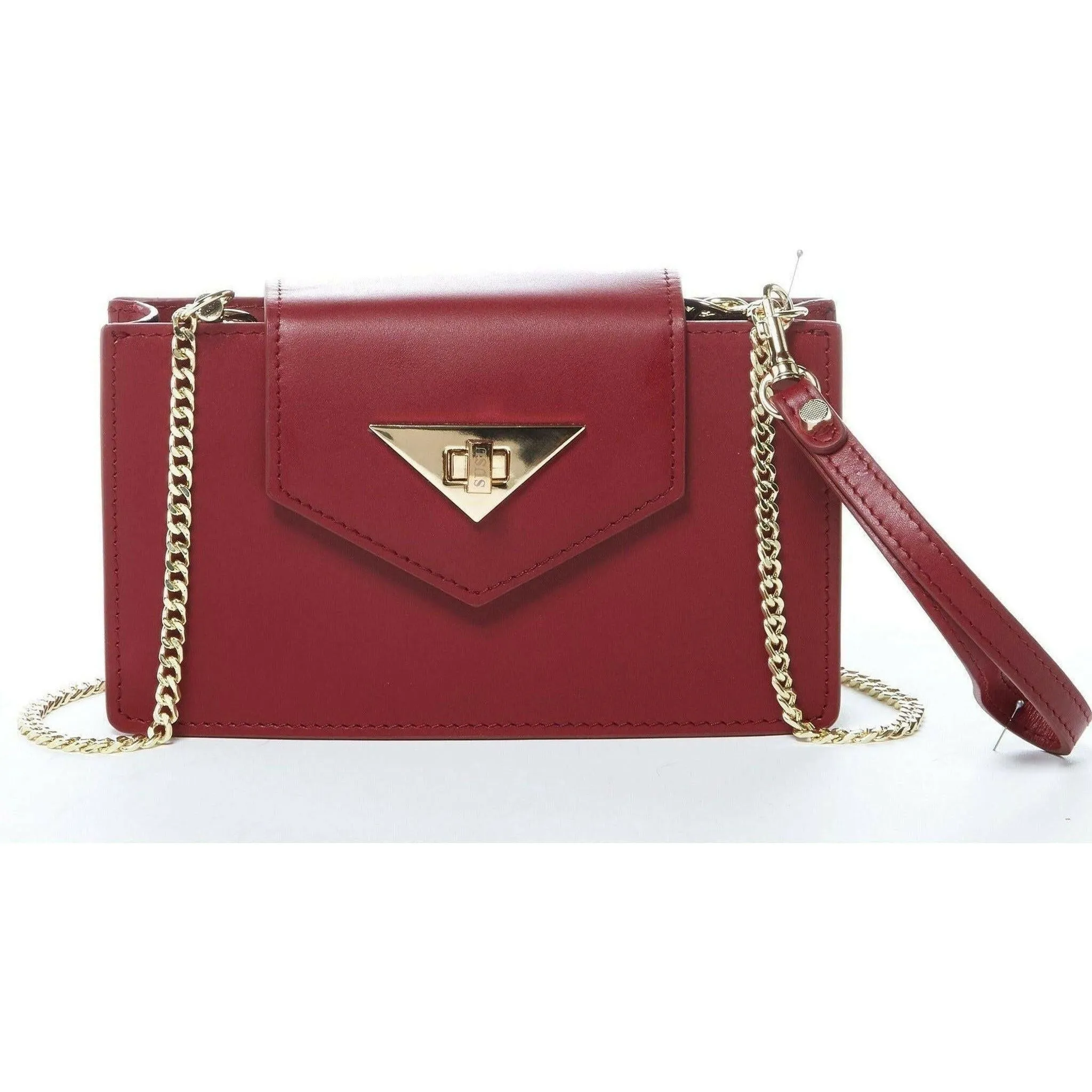 Mary Small Crossbody Leather Wristlet in Burgundy