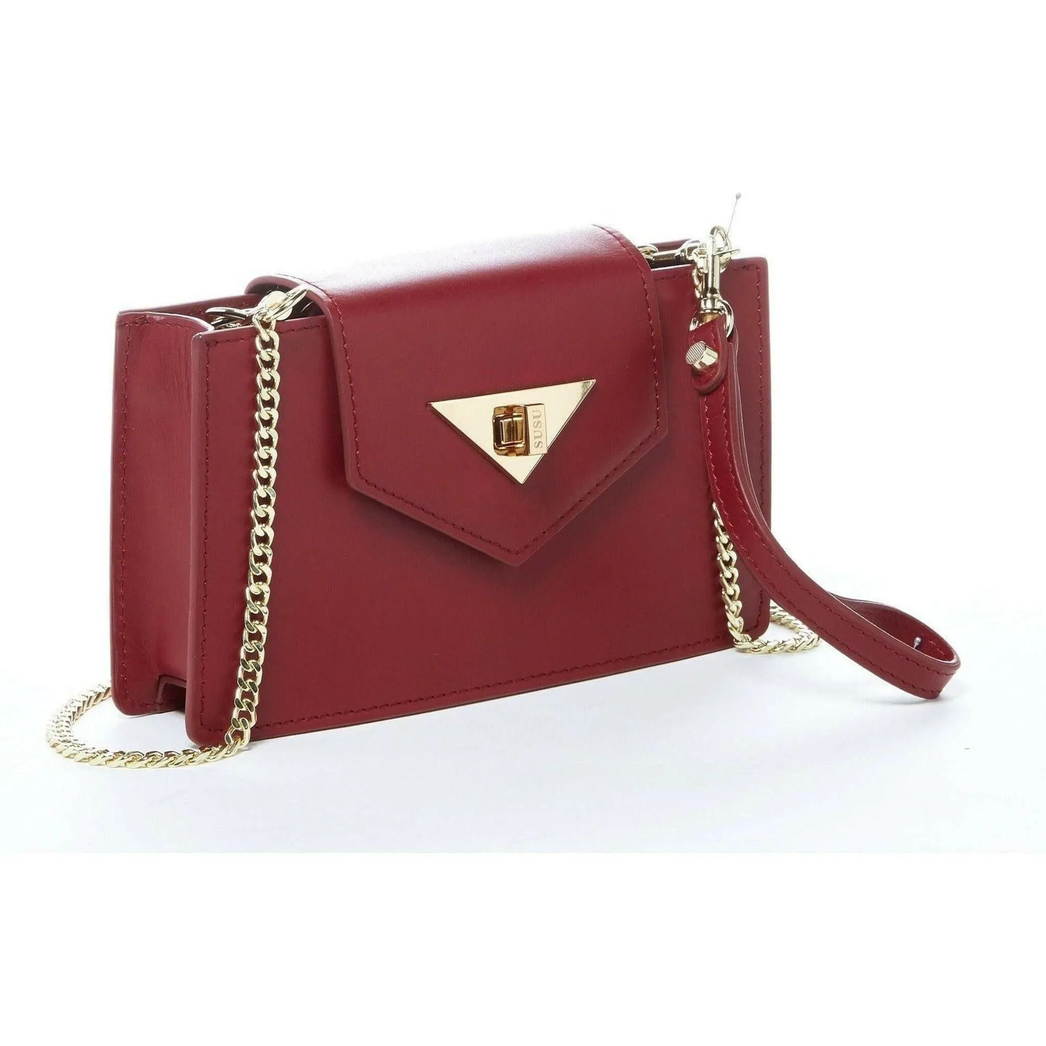 Mary Small Crossbody Leather Wristlet in Burgundy