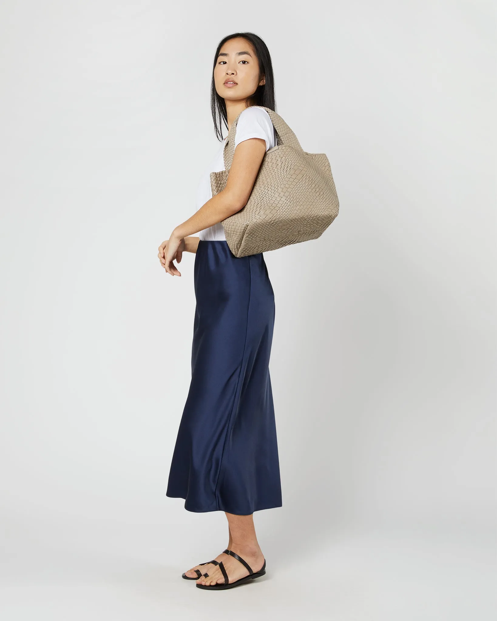 Mercato Handwoven Tote in Beige Leather