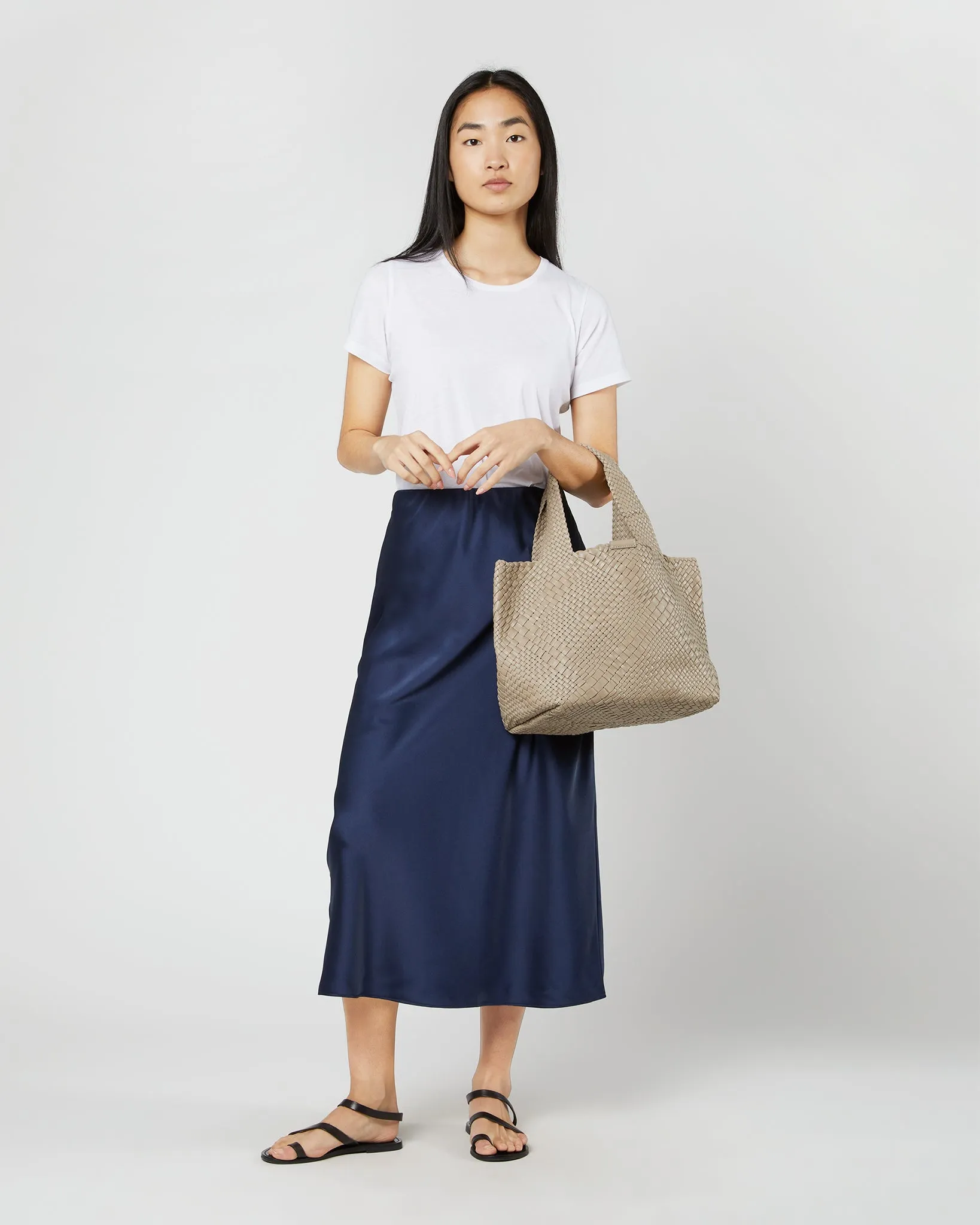 Mercato Handwoven Tote in Beige Leather