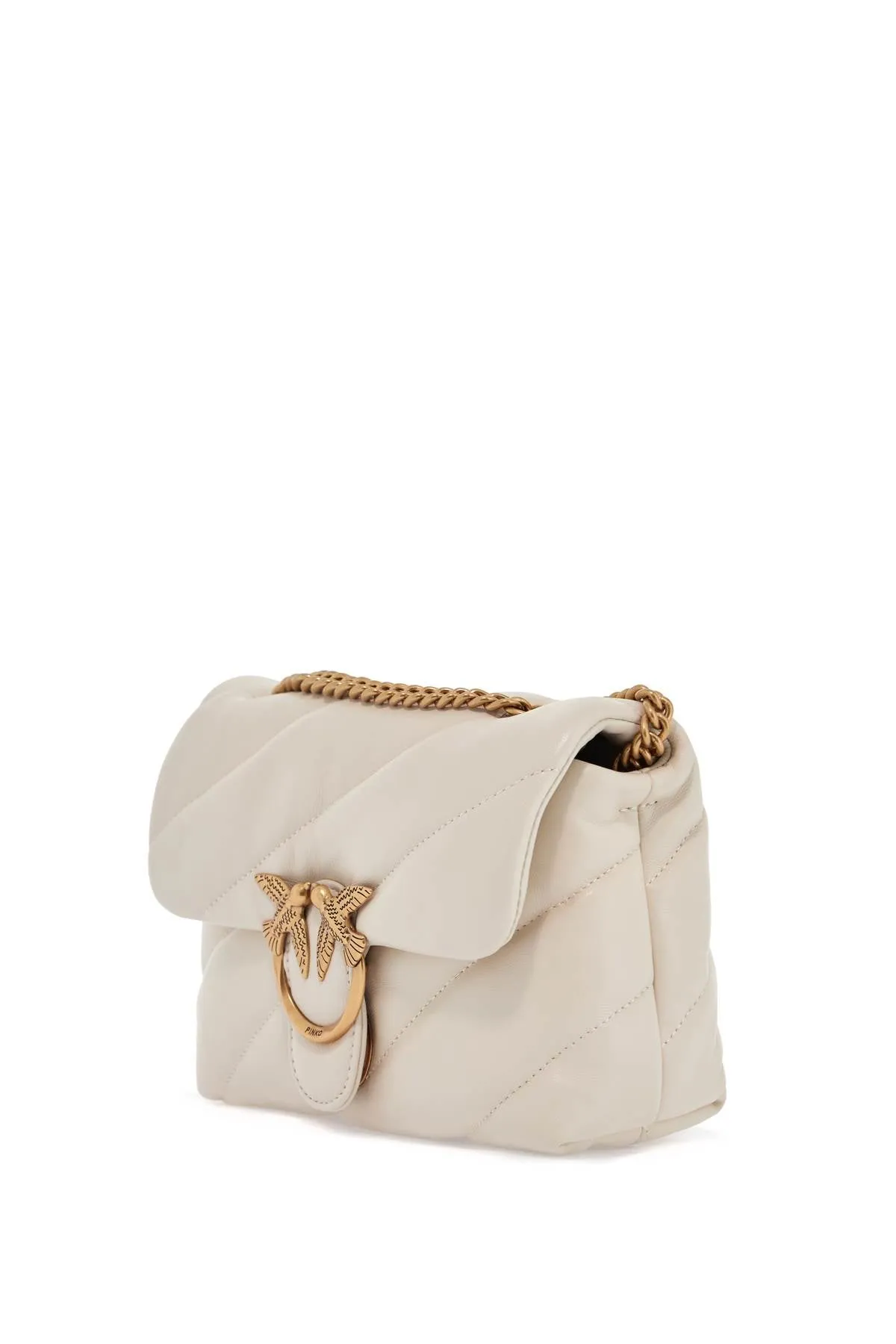 mini love puff quilted bag white silk chain shoulder 100039 A0F2 BIANCO SETA-ANTIQUE GOLD