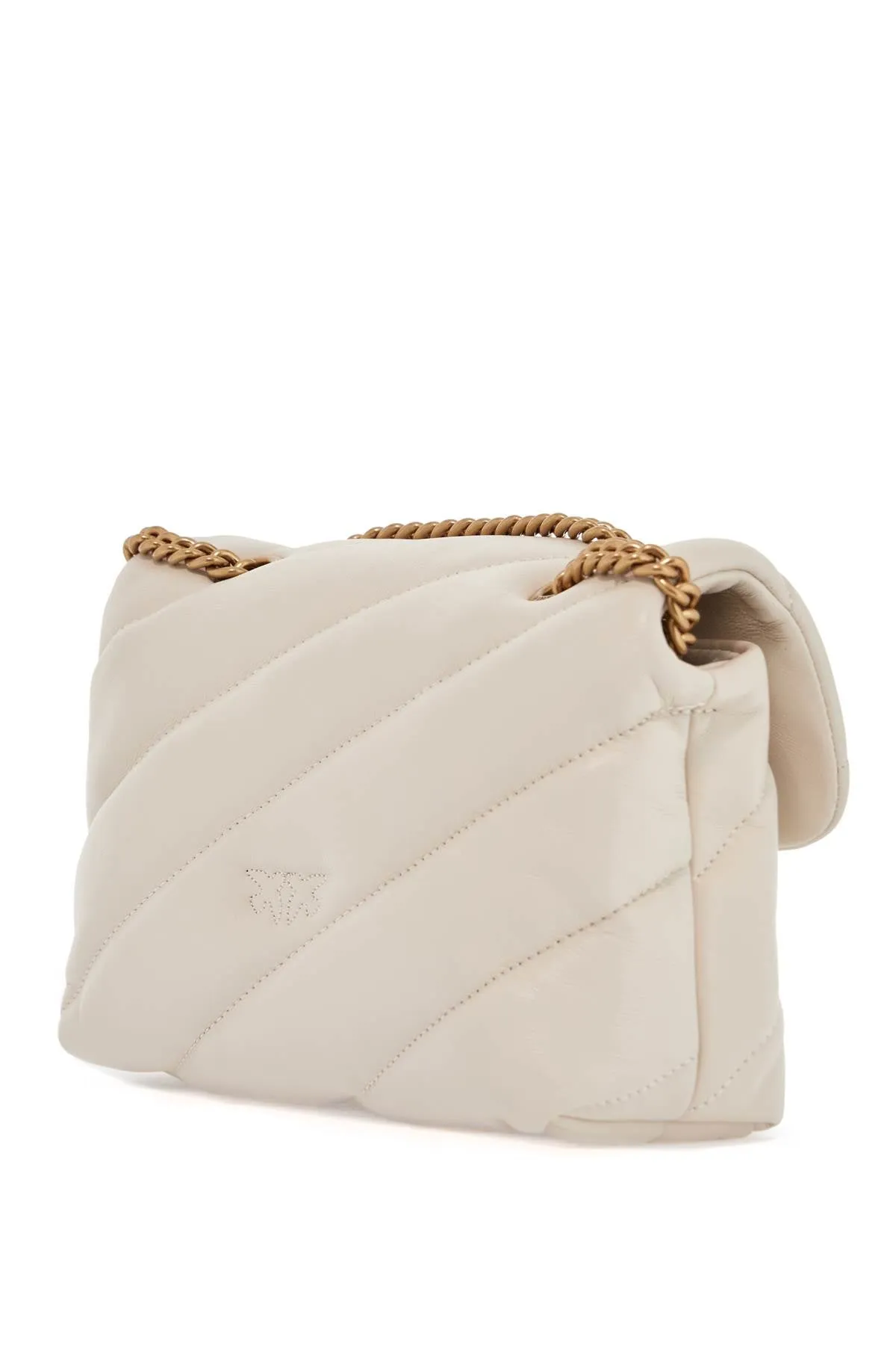 mini love puff quilted bag white silk chain shoulder 100039 A0F2 BIANCO SETA-ANTIQUE GOLD