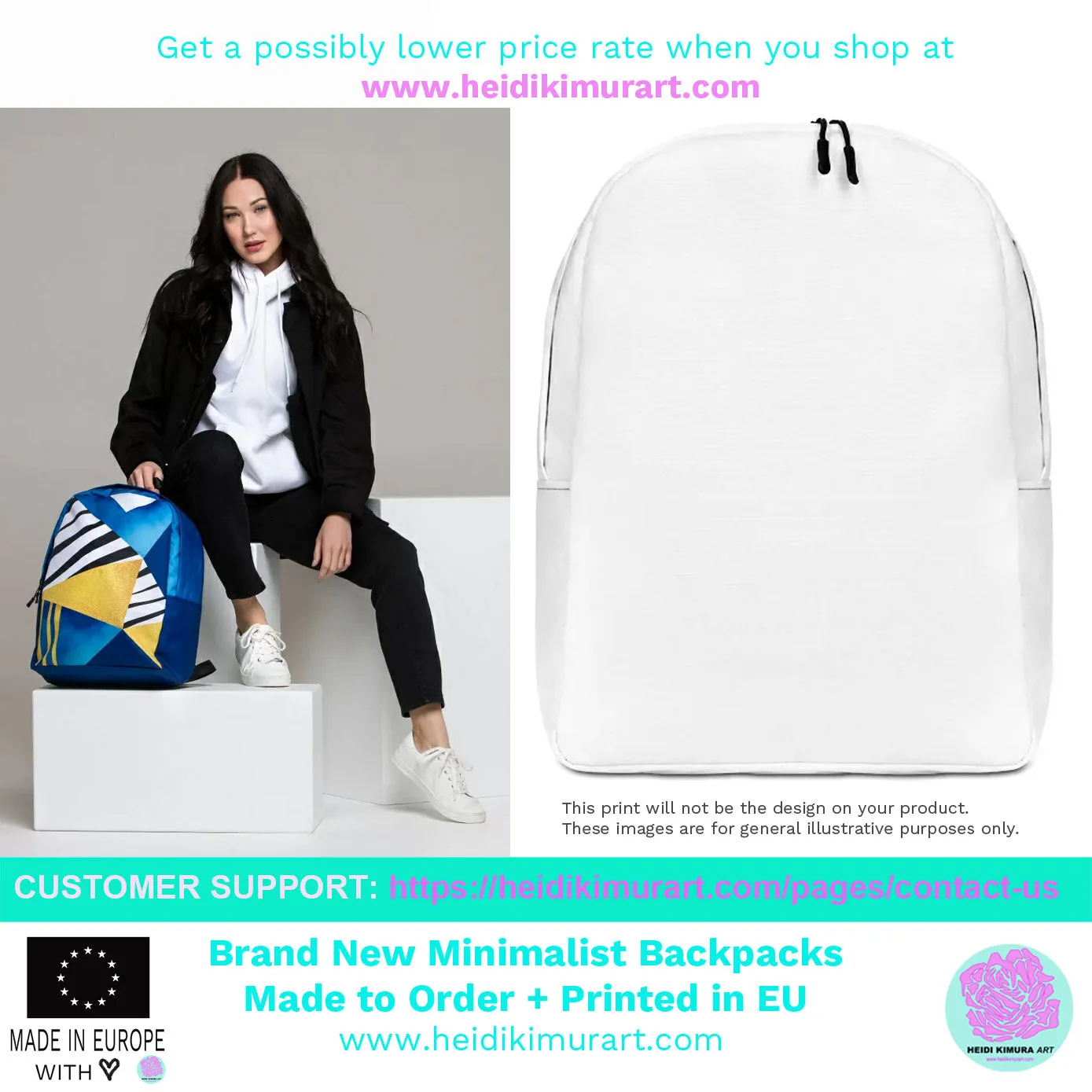 Modern Black White Zebra Animal Print Laptop Computer Tablet Minimalist Backpack- Made in EU