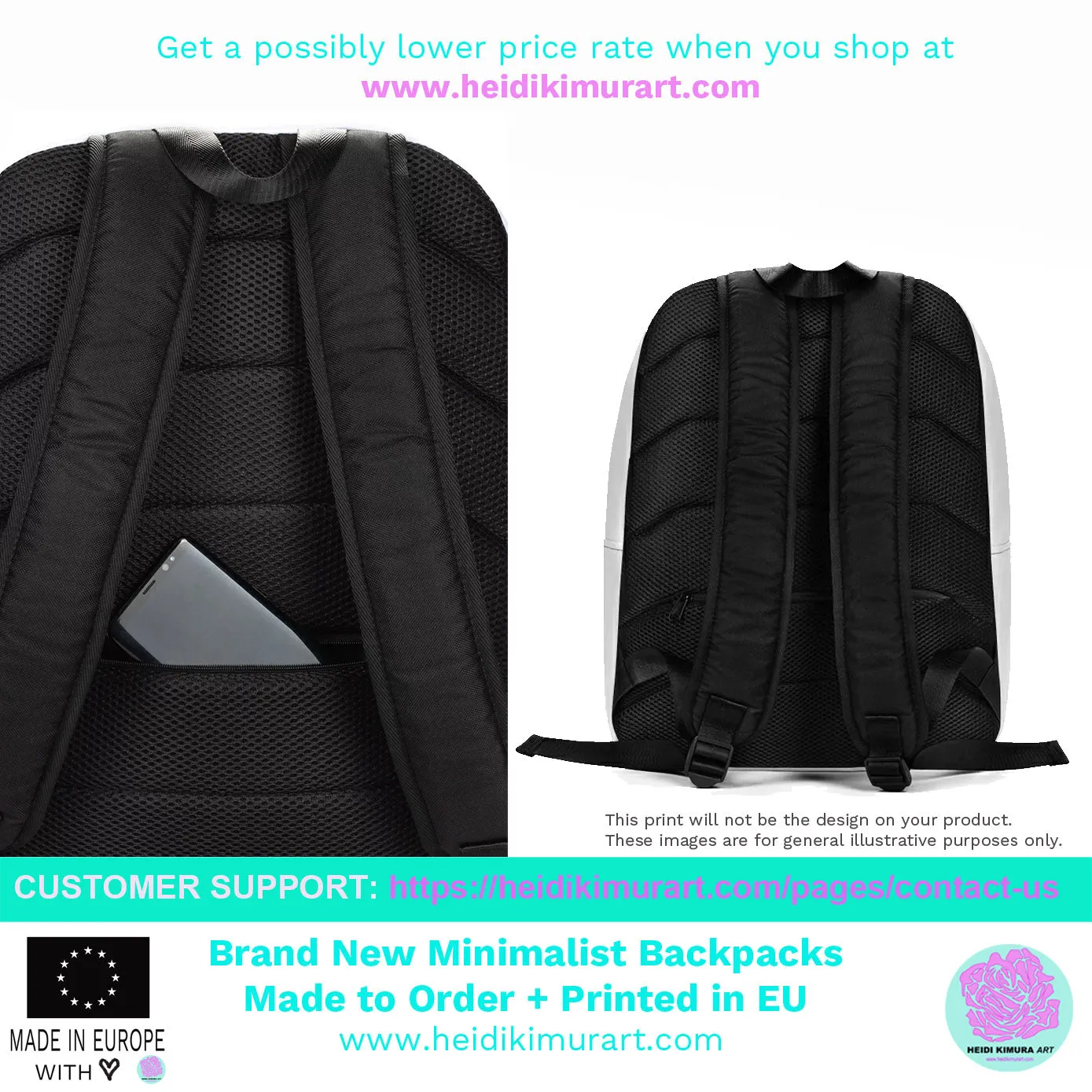 Modern Black White Zebra Animal Print Laptop Computer Tablet Minimalist Backpack- Made in EU
