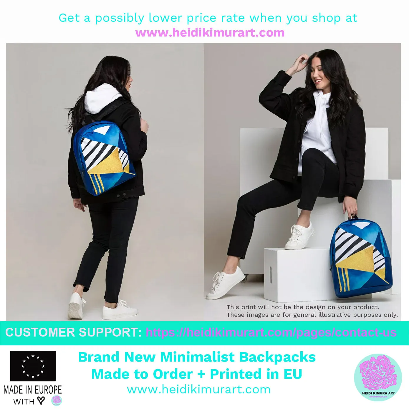 Modern Black White Zebra Animal Print Laptop Computer Tablet Minimalist Backpack- Made in EU