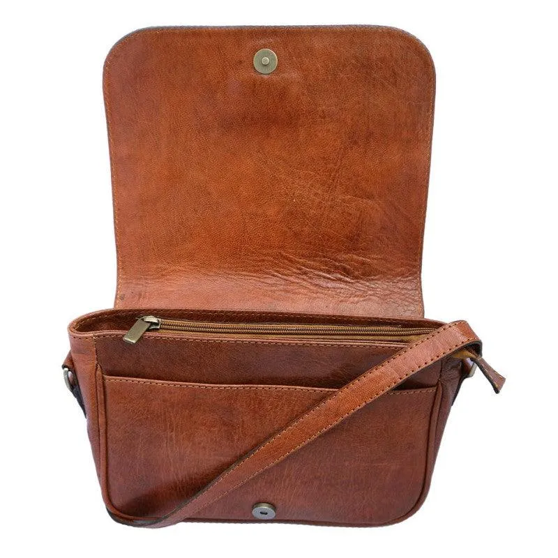 Premium Leather Square Saddle Bag - Tan