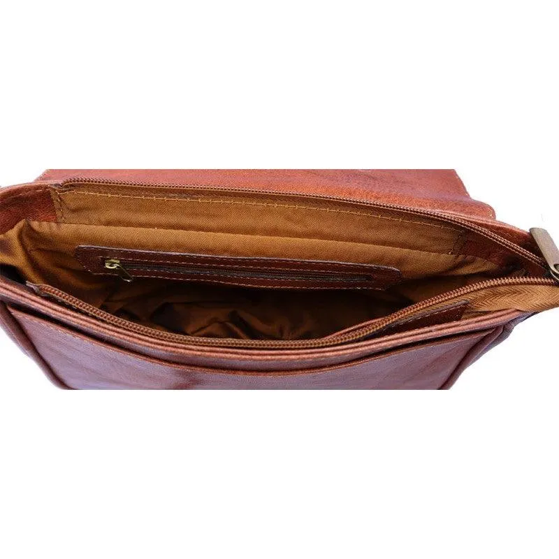 Premium Leather Square Saddle Bag - Tan