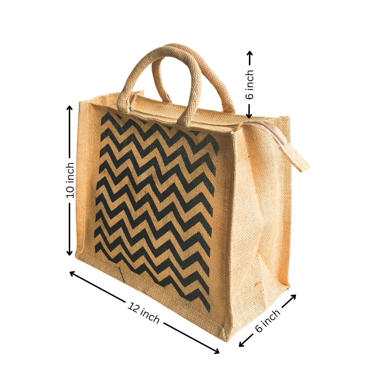 Printed Jute Regular Lunch Bag Chevron - Natural Body