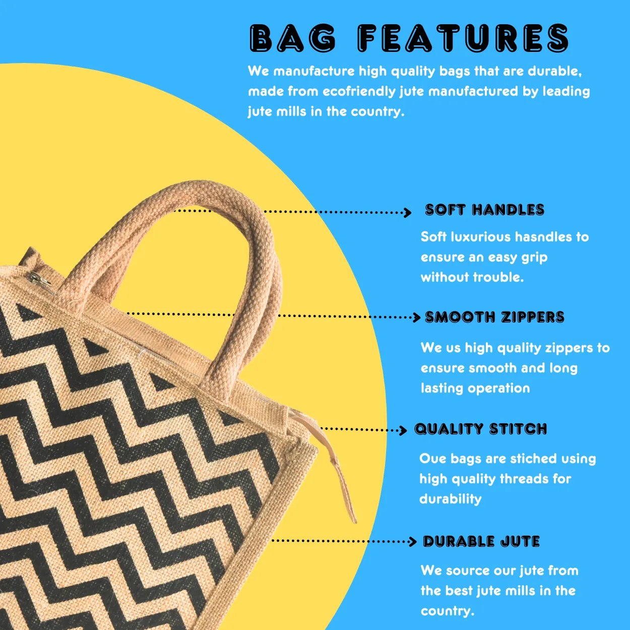 Printed Jute Regular Lunch Bag Chevron - Natural Body