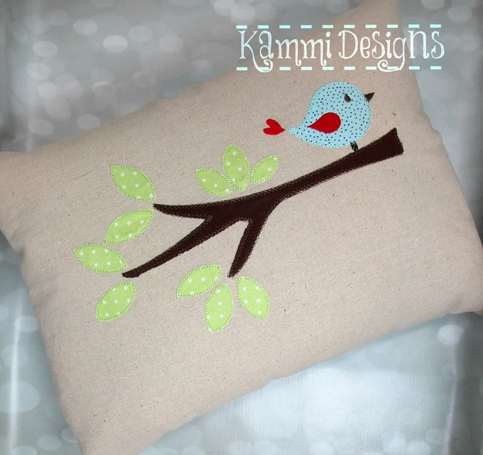 Raggy Bird on a Branch machine applique embroidery design 5x7